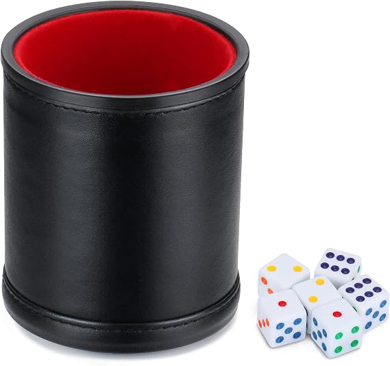 Felt Lined Professional Dice Cup - with 6 Dice Quiet for Yahtzee Game,1pack