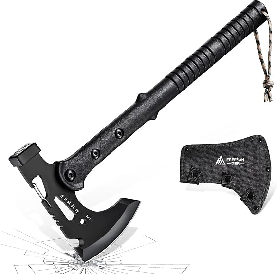Freelander Hatchet Axe with Sheath, Multi-Functional Tactical Tomahawk | Sharp Portable Survival Axes with Hammer for Camping, Hiking & Outdoor Tasks, Ergonomic Non-Slip Handle, Gifts for Men