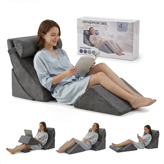 Axelrod 4PCS Orthopedic Bed Wedge Pillow Set, Post Surgery Foam for Back, Neck and Leg Pain Relief Comfortable & Adjustable Ortho Pillows- Anti Snoring, Heartburn, Acid Reflux & GERD Sleeping