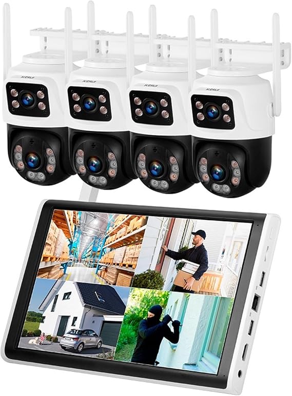 8-Channel Dual-Camera with Screen 6MP Wireless Kit(None,Pink)