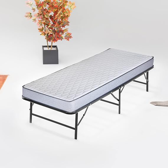 14-Inch Quickbase Metal Platform Bed Frame Foundation with 5" Medium Firm Tight Top High Density Foam Mattress, Twin, Gray