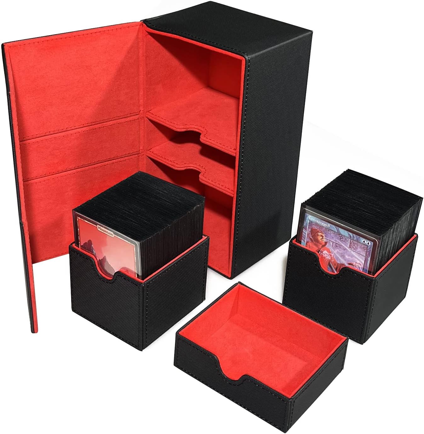 X-Large Commander PremiumDouble Deck Box for 200 Sleeved Cards ProTwin FlipDeckCase with 3 Tray Fits MTGTCGCCG Red Inner Layer