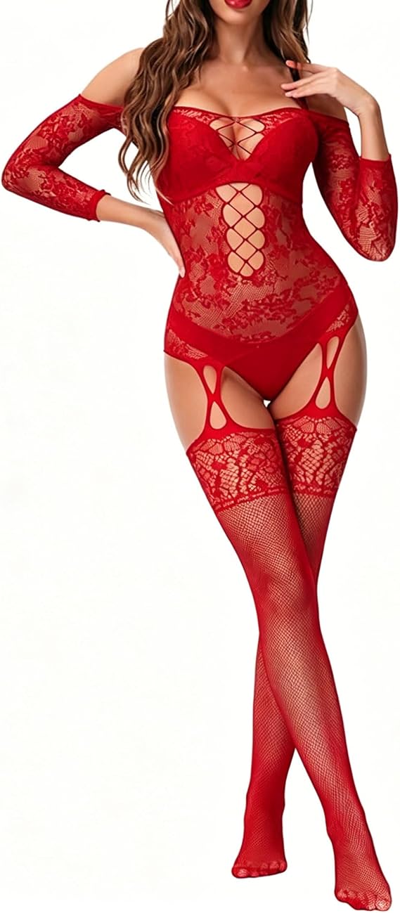 XIUSEMY Women Sexy Bodystocking One Piece Badydoll Fishnet Lingerie | Nightwear Full Body See Through Jumpsuit Rave Outfits Club Plus Size
