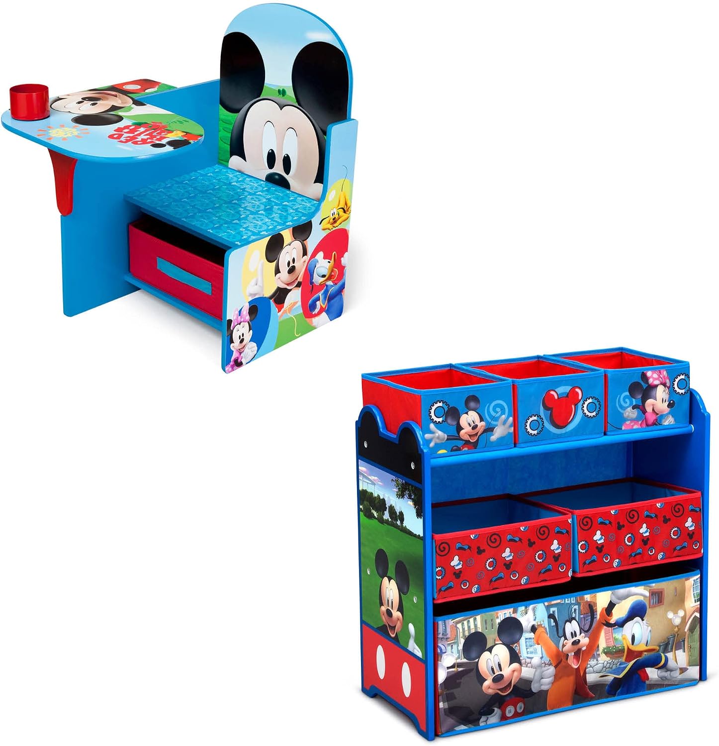 Delta Children Chair Desk with Storage Bin  Design and Store 6 Bin Toy Storage Organizer, Disney Mickey Mouse Bundle