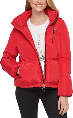 KARL LAGERFELD womens Stand Collar Short Puffer Jacket