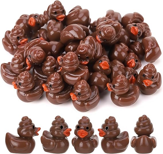 50 Pcs Mini Poop Duck Figures, Small Poop Duck Figurines, Resin Fake Poo, Silly Poo Hide and Seek for Prank, Pinata, Goodie Bags, Funny Party Favors, Gag Gift