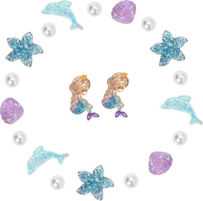 CIKKITZ 20Pcs Mermaid Shoe Charms for Girls, Dolphin, Shell, Pearls, Cute DIY Shoe Decoration Charms Accessories for Clog Sandals, Party Favor