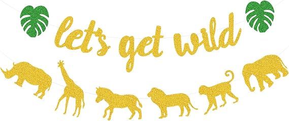 Safari Birthday Decorations - Let's Get Wild Banner (Gold & Green)