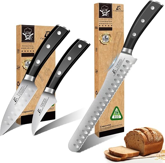 CoquusAid 9 Inch Bread Knife for Homemade Bread+Paring Knife Set 2PCS Fruit & Vegetable