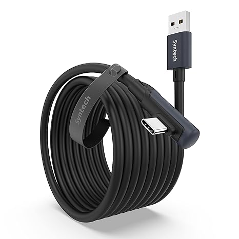 Syntech Bağlantı Kablosu 16 FT Quest2/Quest Pro/Pico 4 Aksesuarları ve PC/Steam VR, Yüksek Hızlı PC Veri Transferi, VR Kulaklık ve Oyun Bilgisayarı için USB C Kablosu, Siyah