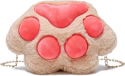 JHVYF Girls Plush Crossbody Bag Cute Small Cat Paw Shoulder Purse Bag Cell Phone Wallet Brown