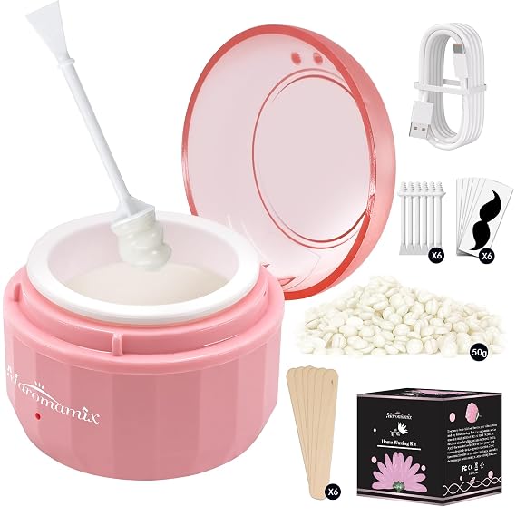 Nose Wax Kit Men & Women- Mini Portable Wax Warmer for Nose/Ear/Eyebrow/Beard/Lip Fuzz Hair Removal with 50g Hard Wax Beans, 10 Applicators & 5 Nose Hair Sticks &1 Silicone Pot - 5V USB