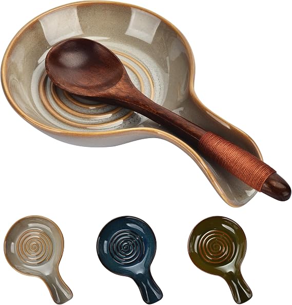 Heat Resistant Ceramic Spoon Rest, Large Spoon Holder for Stove Top, Farmhouse Kitchen Utensil Holder, Decorative Kitchen Counter Decor
