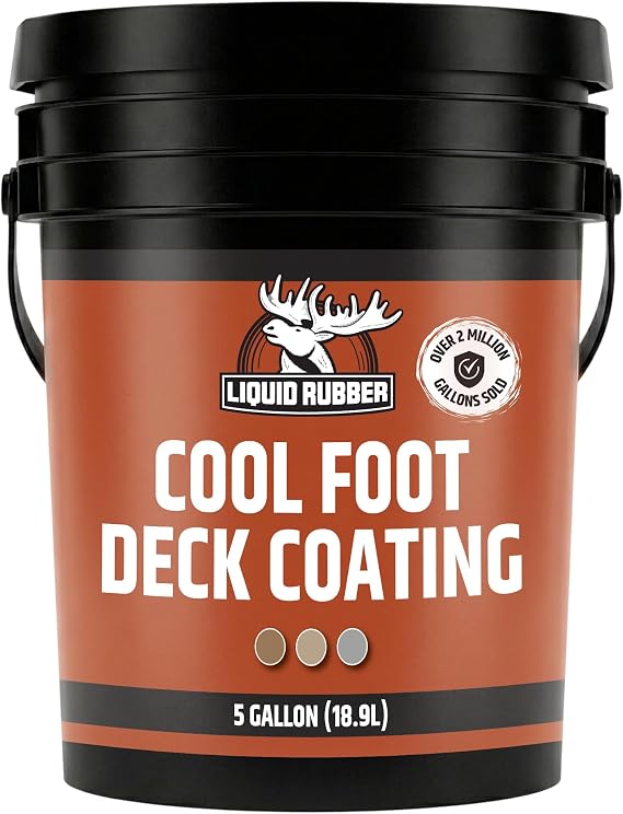 Liquid Rubber Cool Foot Pool Deck Coating, Cooling, Pale Brown, 5 Gallon | Up to 35% Cooler Than Standard Deck Paint - Solar Reflective, Waterproof, Durable Membrane for Patios, Docks, Multi-Surface