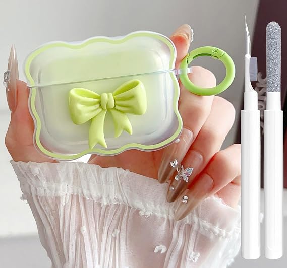 Cute AirPods Pro 2/1 Gen Clear Case, Girly 3D Bow Design Soft TPU Protective Shockproof Kawaii Apple iPod Pro 2nd/1st Generation Cover with Cleaner Pen & Keychain Girls Women 2023/2022/2019