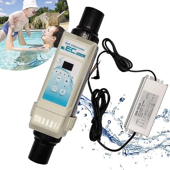 SciAza Salt Chlorinator, 8/12/16/20g/h Chlorine Generator System Water Level Detection Plastic Salt Level, Salt Chlorine Generator System Salt Cell for Home Pool,12g/h
