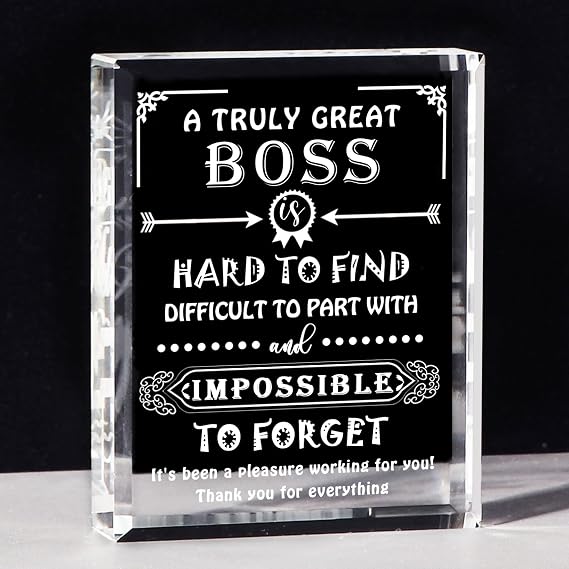 Movdyka Engraved Crystal Boss Going Away Gift for Women Men, Great Appreciation Gifts for Best Boss Lady Desk Decoration Paperweight Present for Boss Day Leaving Retirement Birthday Christmas