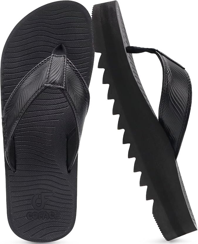COFACE Mens Arch Support Flip Flops Yoga Mat Comfortable Thick Cushion Recovery Walking Thong Sandals Lightweight Slip On Summer Beach Slippers