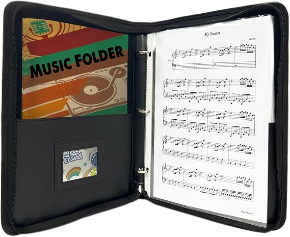 Sheet Music Folder with 40 Sheet, Choir Folder with Hand Strap, Music Folder 3 Ring for Choir Singer, Stage Performance, Musician -Black