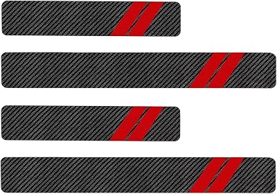 4PCS Car Door Sill Protector, Double Slash Sport Style Front Rear Side Door Threshold Anti-treading Protection Stickers, DIY Decorative Accessories, Universal Applicable to Most Cars Red