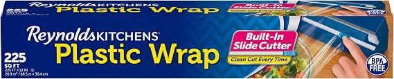 Reynolds Kitchens Clear Plastic Wrap, Built-In Slide Cutter, 225sq ft