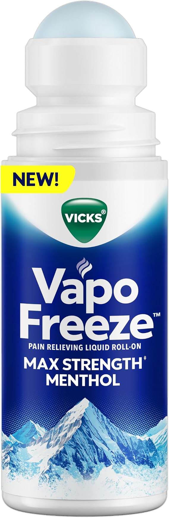Vicks VapoFreeze Menthol Camphor Pain Relief Roll On 2.5oz, Max Strength Menthol, Pain Relief for Muscles & Joints, Backaches, Strains, Sprains, Bruises, Vicks Vapors, Penetrating Pain Relief