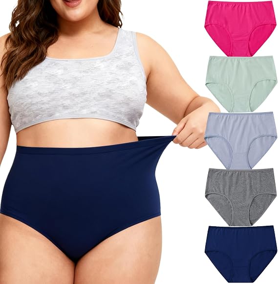 Womens Underwear Cotton Briefs Plus Size XL-5XL Ladies Panties 5-Pack