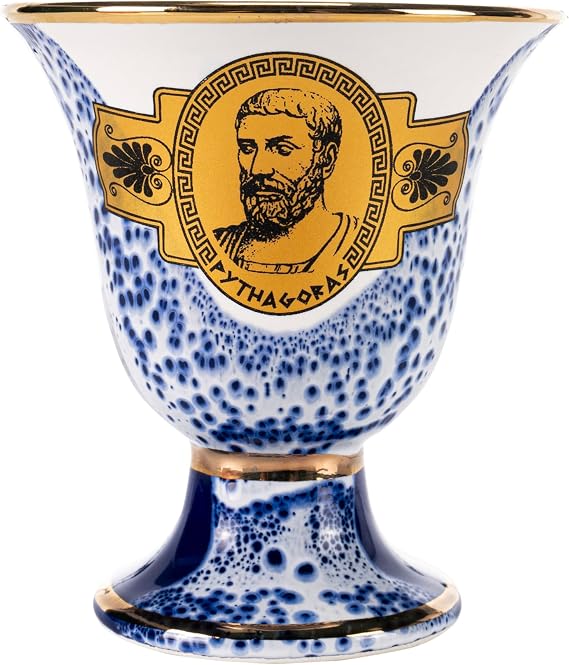 BEAUTIFUL GREEK STATUES Pythagoras Cup of Justice Pythagorean Theorem Fair Mug Ancient Greece Blue Cobalt Usable