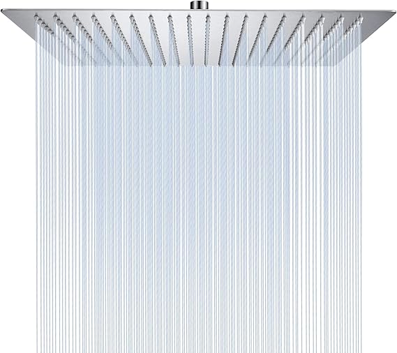 16 Inch Square Rain Shower Head | 304 Stainless Steel, 324 Jets, Ultra Thin High Pressure Bathroom Rainfall Showerhead, Brushed Nickel