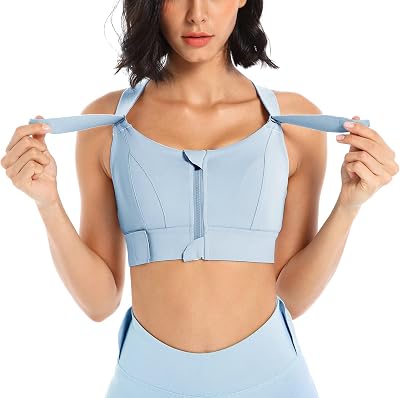 Sports Bra for Women High Impact Work Out Bra with Support Front Zipper Gym Padded Bras with Adjustable Straps
