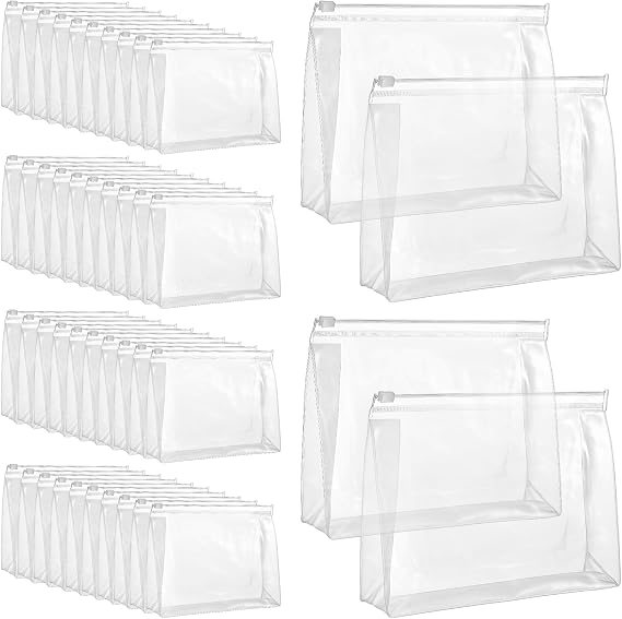 SynHHergyx 50 Pcs Travel Toiletry Organizer Mini Clear Makeup Bag Small PVC Waterproof Makeup Bag Pouches Plastic Cosmetic Organizer Bag with Zipper for Women Men Travel (7.9'', Transparent)