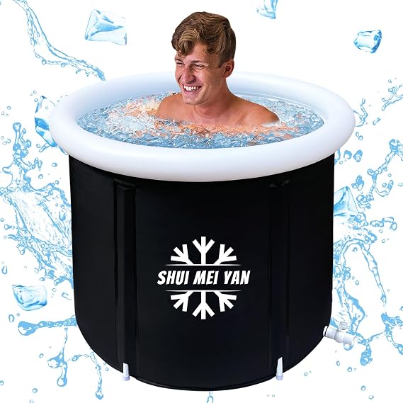 Large Ice Bath & Hot Bath Tub for Athletes Outdoor Portable Free-standing Bathtub for Adults Cold Water Therapy Tub for Recovery Cold Plunge Tub (8209 black-29.5" x 29.5"H)