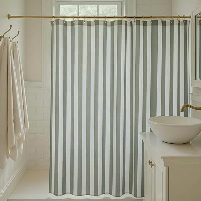 KIBAGA Beautiful Striped Boho Shower Curtain for Your Bathroom - Stylish 72”x72” Sage Green Curtain That Fits Perfectly with Any Bath Decor - Ideal for Brightening Up Your Bathroom at Home