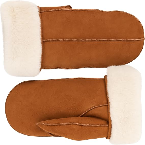 Men's Shearling Fur Mittens LWG Certified Premium Sheepskin Leather Warm Cold Weather Winter Mittens