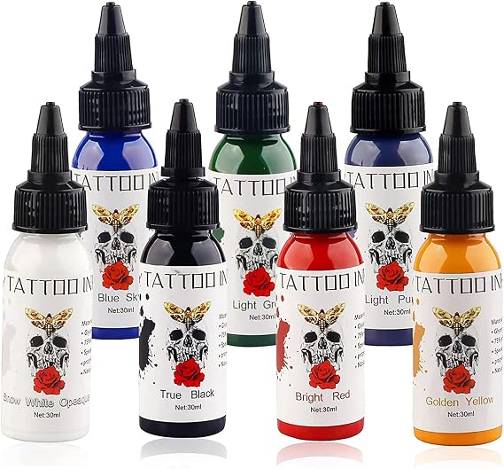 7 Color Tattoo Inks Set for Practice 1 oz 30ml/Bottle Tattoo Inks Pigment Kit for 3D Makeup Beauty Skin Body Art(30ml/pc)
