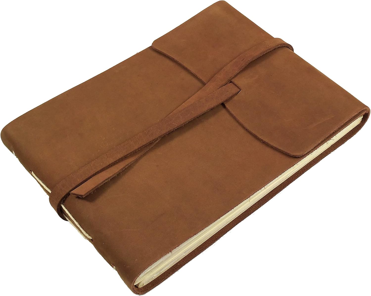 Rustic Genuine Leather Photo Album with Gift Box - Scrapbook Style Pages - Holds 60 4x6 or 5x7 Photos Brown