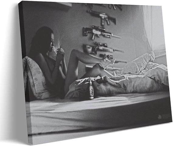 Smoking Woman Sexy Body Gun Girl Wall Art Canvas Poster Prints Painting Modern Living Room Wall Decor Bedroom Aesthetic Decorations 12x18inch(30x45cm) Frame-style