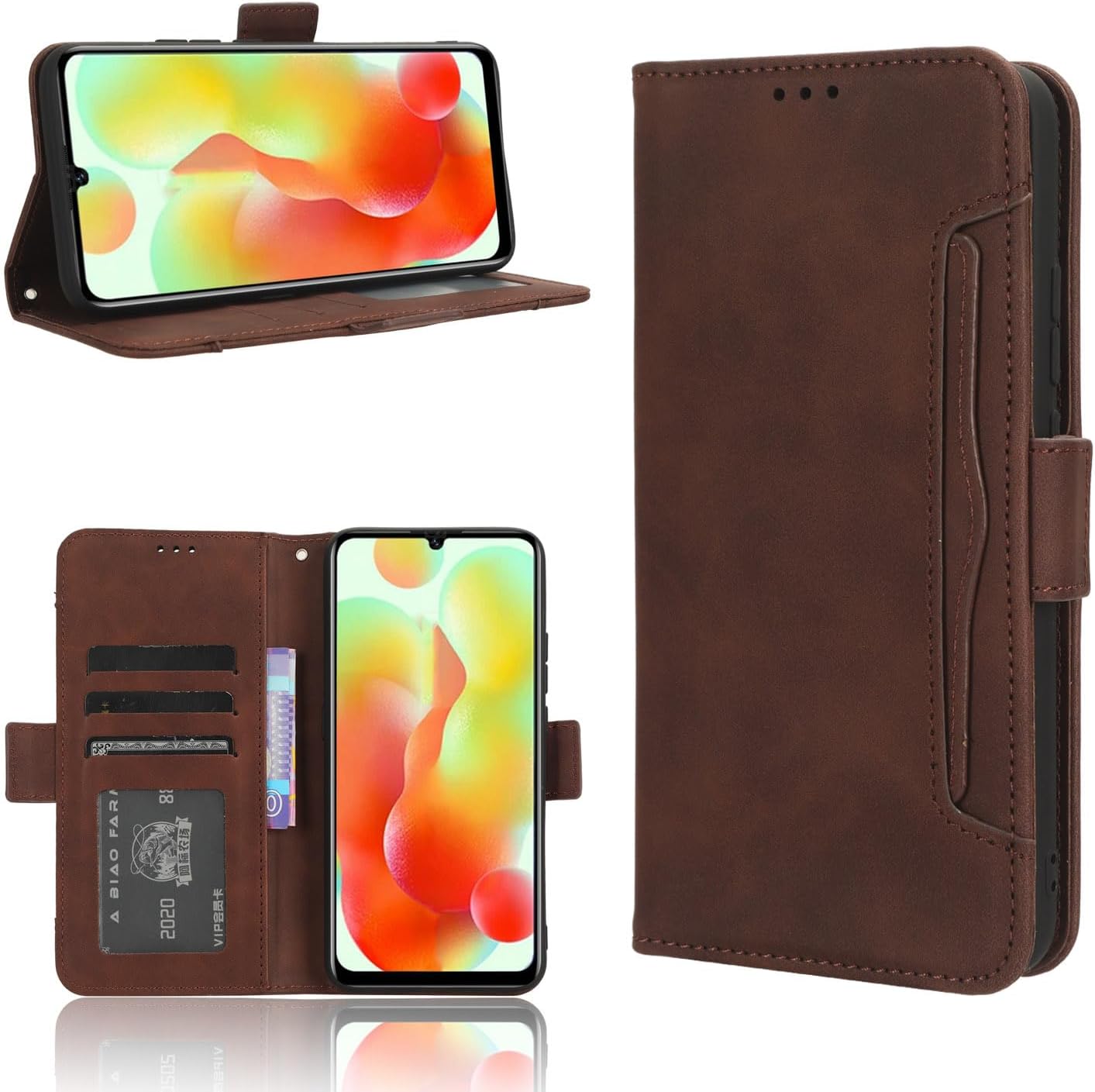 Oukitel C33 Case, Oukitel C33 Cover, Pokaas Notebook Type Cover, Smartphone Case, Card Storage, Horizontal Stand Function, Side Magnet, Shock Absorption, Abrasion Resistant, Stain Resistant, Strap Hole Included, Full Protective Cover with Stealth Card Slot Pocket Oukitel C33, Brown