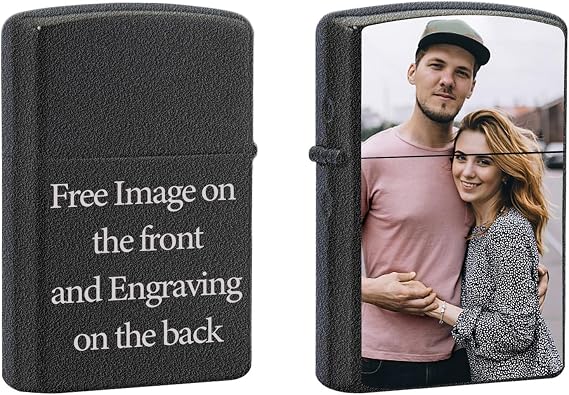 Engraved Lighter - Matte Black Custom Logo for Corporate & Wedding Gifts Reusable Personalized Pocket Lighter for Him/Her - Anniversary, Promotional Events, Premium Metal Gift Box