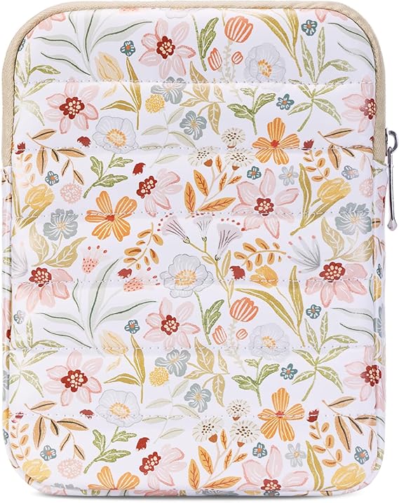 6-7 Inch Puffy Sleeve Case for Kindle, Padded Pouch Bag, Floral