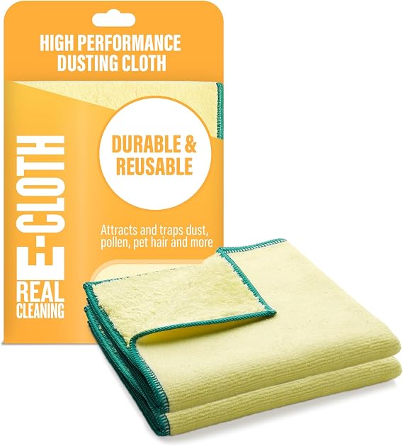 E-Cloth High Performance Dusting Cloth, Reusable & Dual-Sided - 2 Pack | Reusable & Washable Cleaning Cloths for Home, Kitchen, Glass, Wood & Granite, Streak Free Cleaning Supplies