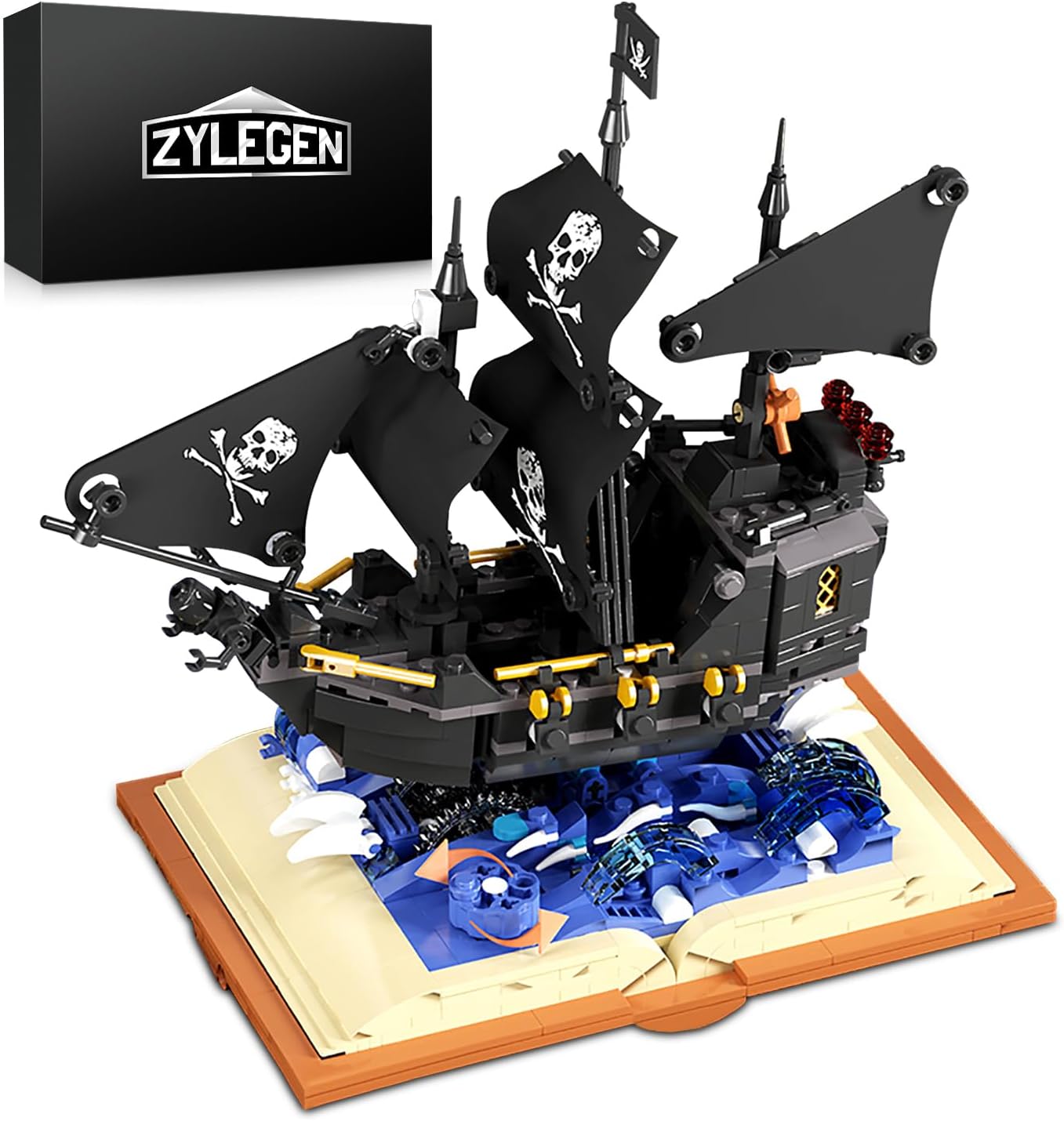 ZYLEGEN Pirate Ship Building Toy Set,Black Pearl Pirate Ship Black Hawk Sailboat Sets with Book Building Blocks Toys Set for Ages 12 Boys Girls919Pcs