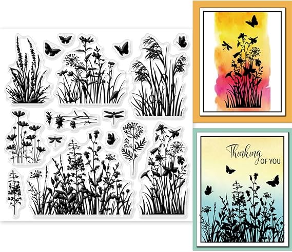 GLOBLELAND Flowers Grass Reeds Clear Stamps for DIY Scrapbooking Wildflowers Silicone Stamp Seals 5.9x5.9inch Transparent Stamps for Cards Making Journal Decoration