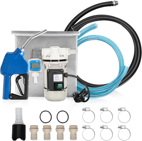 2025 Upgraded DEF Transfer Pump Kit, 10 GPM (40 LPM) 110V AC 550W Electric Urea Pump with K24 Flow Meter, Stainless Steel Shelf, 4.3/4 Black Flowline 4 Meters,1 Inch Into the Oil Pipe 2 Meters