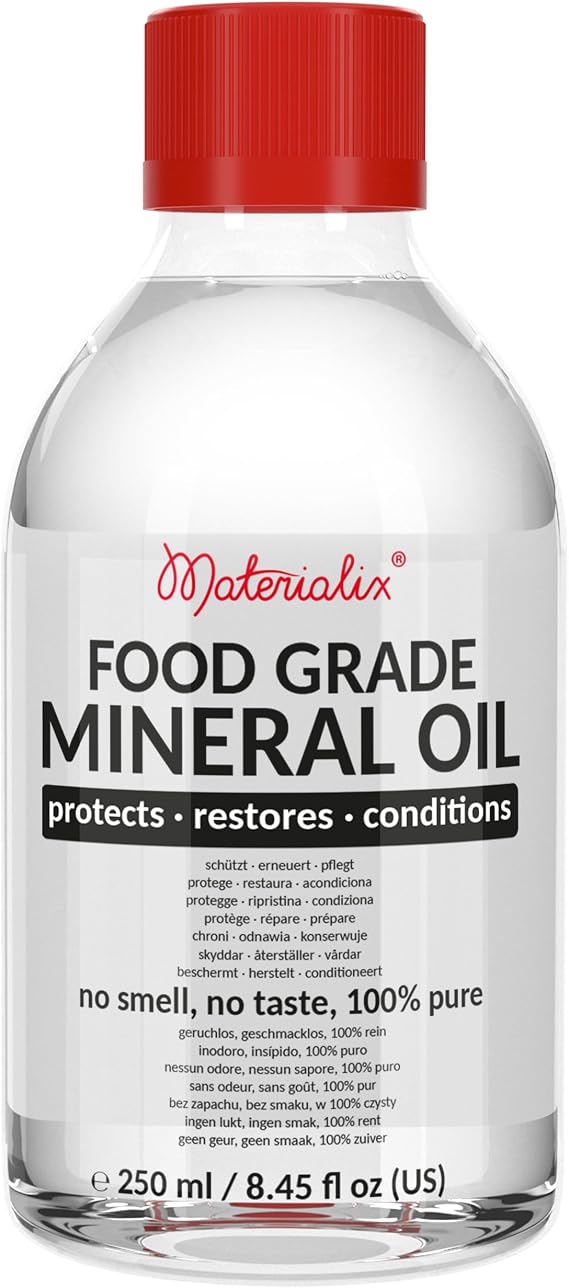 Materialix Food Grade Mineral Oil 8.45 fl oz | Cutting Board, Butcher Block Oil & Wood Conditioner for Bamboo, Knives, Stainless Steel & More