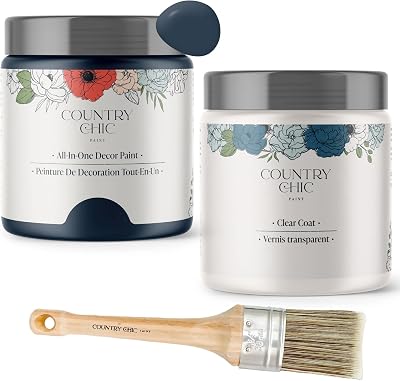 Chalk Style Paint  Clear Coat  Paint Brush Bundle - for Furniture, Home Decor, Crafts Color: Peacoat [pint - 16 oz] - Navy