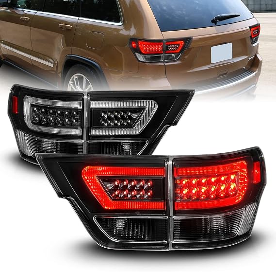 AmeriLite for 2011-2013 Jeep Grand Cherokee WK2 LED Tube Black Replacement Tail Lights Assembly Set - Passenger and Driver Side