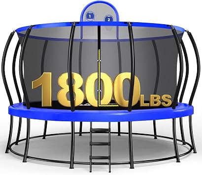 Zupapa 1800LBS Capacity No-Gap Design 16 15 14 12FT Trampoline with Safety Enclosure Net and Non-Slip Ladder 10-Year Quality Assurance Perfect for Kids Family Outdoor Backyard Fun