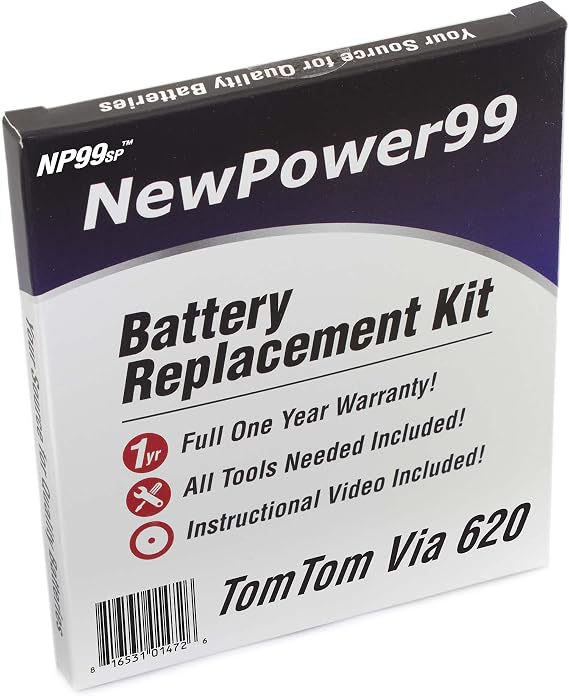 NewPower99 Battery Replacement Kit for Tomtom Via 620 with Installation Video, Tools, and Extended Life Battery.