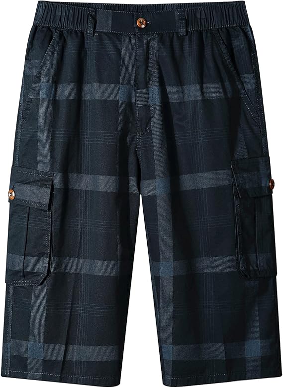Men's Casual Cargo Shorts Multi-Pocket 3/4 Cotton Bermuda Shorts Utility Work Shorts Capri Long Short